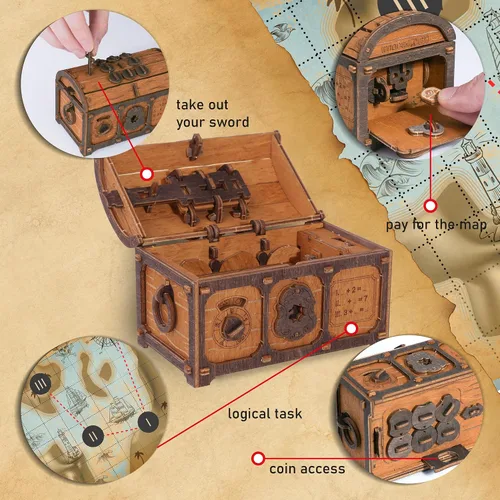 Miniatura 5 de WOODEN.CITY Caja de rompecabezas cofre del tesoro para adultos – Rompecabezas de madera 3D, caja de misterio, juego de escape y acertijo cerebral