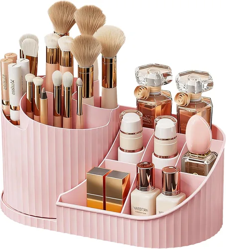 Miniatura 8 de Anyoifax Organizador giratorio de 360 brochas de maquillaje con 5 ranuras para brochas de maquillaje, taza en forma de flor, soporte para bolígrafo