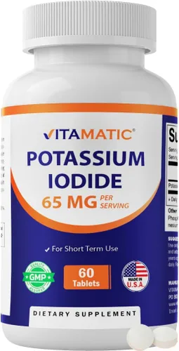 Vitamatic Yoduro de potasio 65 mg por porción – 60 tabletas – Apoyo tiroideo – píldoras KI (60 unidades (paquete de 1))