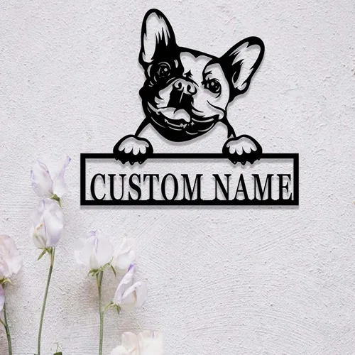 Miniatura 10 de Letrero personalizado de bulldog francés – Letrero personalizado para perro, arte de pared de metal, regalo conmemorativo para amantes