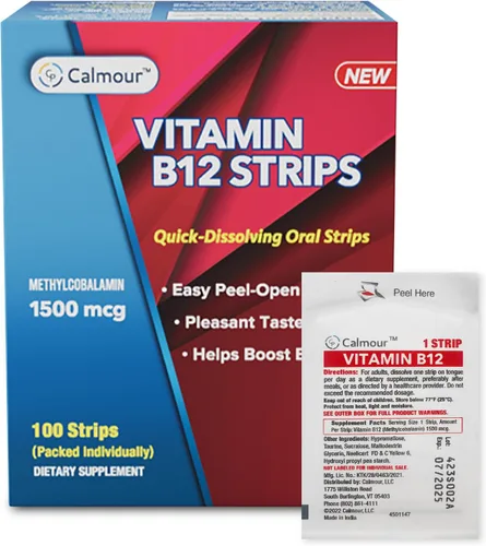 Paquete de 100 tiras de vitamina B12 | Tiras con sabor a menta fáciles de disolver por vía oral | Tiras de 1500 mcg | Vit B12 se disuelve debajo de