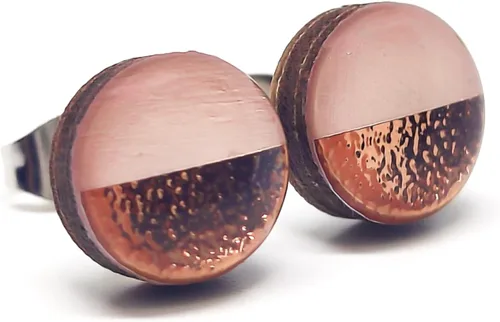 Miniatura 2 de Dos tonos con aretes de 10 mm de metal martillado falso, aretes redondos para mujeres, niñas y hombres, hechos a mano, postes de acero inoxidable