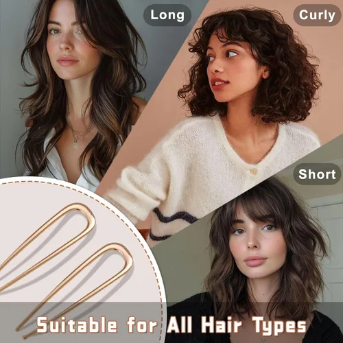 Miniatura 6 de Horquillas francesas para cabello grueso, horquillas de metal para mujeres y niñas, pasadores franceses en forma de U para moños, 5.5 pulgadas
