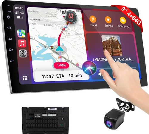 Pantalla Carplay inalámbrica de 9 pulgadas para automóvil, receptores de audio de coche de doble DIN con control de voz, pantalla táctil estéreo