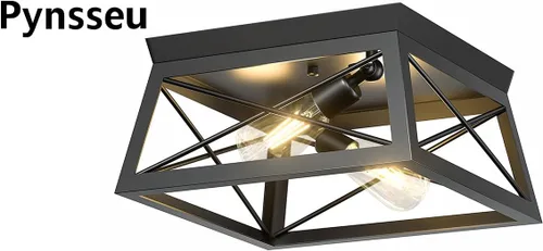 Miniatura 9 de Pynsseu - Lámpara de techo de estilo industrial, 2 focos, lámpara de techo para cocina, para isla, comedor, dormitorio, vestíbulo, pasillo, 1