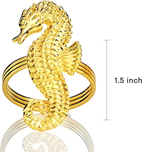 Miniatura 7 de Decozen Juego de 4 servilleteros dorados con diseño de caballo de mar, festivo, decoración de mesa para vacaciones, bodas, cumpleaños, cocina
