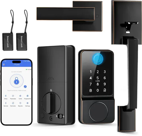 Miniatura 9 de Cerradura de Puerta de Entrada sin Llave con Manija, Conjunto de Cerradura Frontal Inteligente con Control por APP, Cerradura de Puerta con Teclado