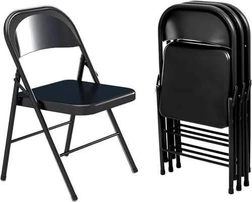 Miniatura 10 de Paquete de 4 sillas plegables, sillas plegables de metal, marco de acero con doble bisagra para oficina, boda, fiesta, patio, comedor, eventos, Gris