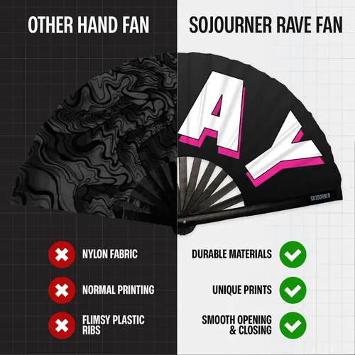 Miniatura 58 de SoJourner Bags Rave Fan – Ventilador plegable grande – Ventilador de mano Clack para raves, Halloween, Burlesque, trajes de arcoíris para mujeres
