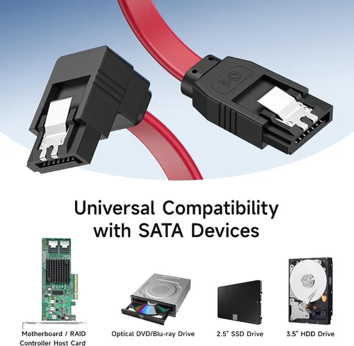 Miniatura 4 de Cable Matters Paquete de 3 cables SATA SATA de 90 grados – 18 pulgadas, SATA III 6Gbps de ángulo recto para SSD, HDD, unidades de CD/DVD, disco Rojo