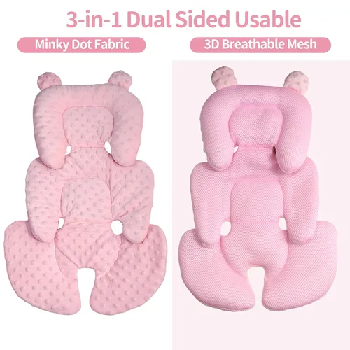 Miniatura 2 de 3en1 Almohada reversible de apoyo de cabeza y cuerpo para asiento de auto, recién nacido, inserto de asiento de coche para bebé de 3D Minnky, cojín