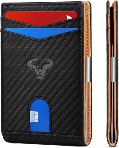 Cartera Bulliant fina para hombre, cartera de piel para hombre con bolsillo delantero para tarjetas, 7 x 10 x 27 cm (3" x 4.3"), 11 tarjetas+clip