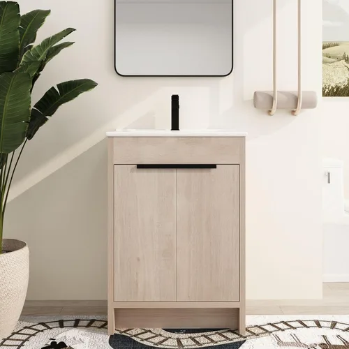 Miniatura 11 de Malwee Tocador de baño independiente de 24 pulgadas con lavabo, tocador de baño de pie de 24'', tocador moderno con 2 puertas y encimera de lavabo