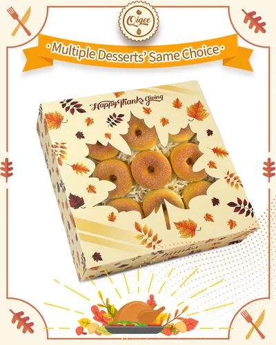 Miniatura 2 de qiqee Cajas de Galletas de Acción de Gracias con Ventana para Dar Regalos Cajas de Golosinas de Otoño 10x10x2.5 pulgadas 30 Paquetes Caja de Día