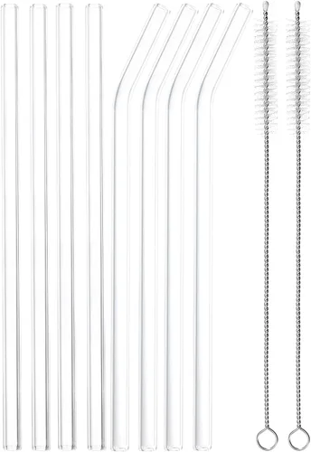 Miniatura 9 de uxcell Pajitas de vidrio reutilizables, 8 popotes de repuesto de vaso de viaje de 7.874 x 0.236 in con dos cepillos de limpieza para bebidas de té