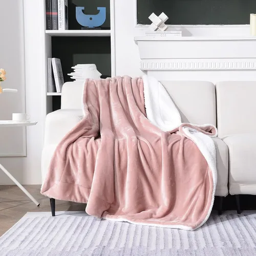 Miniatura 6 de SOCHOW Manta de forro polar Sherpa de doble cara, súper suave, lujosa manta de felpa tamaño individual de 60 x 80 pulgadas, color rosa polvoriento