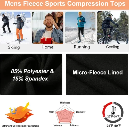 Miniatura 6 de Camisetas térmicas de compresión de manga larga para hombre, capa base atlética, para clima frío, correr, gimnasio, forro polar