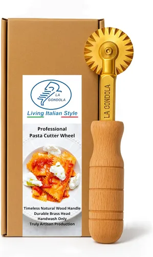 Miniatura 8 de La Gondola Cortador de pasta casero – Doble rueda (tallado y suave) Herramienta para hacer pasta para el hogar y negocios Latón y madera natural