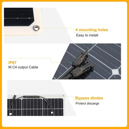 Miniatura 4 de XINPUGUANG Kit de sistema de panel solar de 12 V 200 W, panel solar flexible de 100 W, cargador de batería monocristalino con cable de extensión