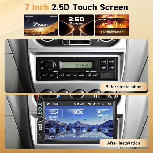 Miniatura 2 de Estéreo de coche doble DIN con pantalla táctil HD de 7 pulgadas, Carplay inalámbrico y Android Auto, Bluetooth, SWC, receptor de radio FM