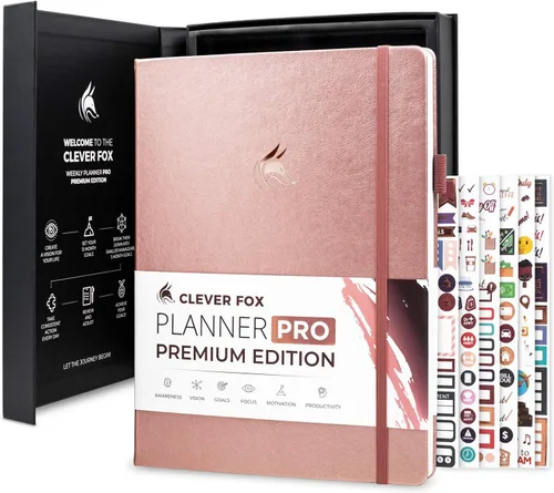 Miniatura 15 de Clever Fox Planner Pro Premium - Lujosa agenda semanal y mensual con organizador de presupuesto para productividad y objetivos, sin fecha, A4