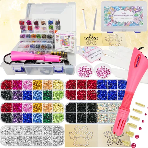 Worthofbest Hot Fix - Kit de herramientas aplicadoras de diamantes de imitación, 8600 piezas de diamantes de imitación de vidrio de 3/4/0.197 in,