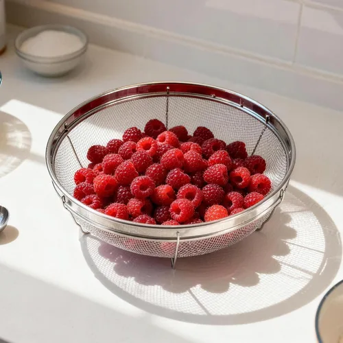 Miniatura 7 de Colador de malla fina para cocina, tazón de colador de acero inoxidable para pasta, arroz, fruta, cestas de malla metálica con base de reposo