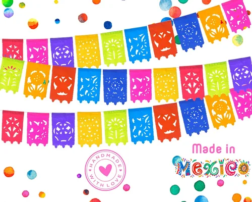Miniatura 6 de Banderas pequeñas de papel picado, paquete de 5 unidades, decoraciones de pancarta de fiesta de 15 pies de largo, guirnalda de papel multicolor