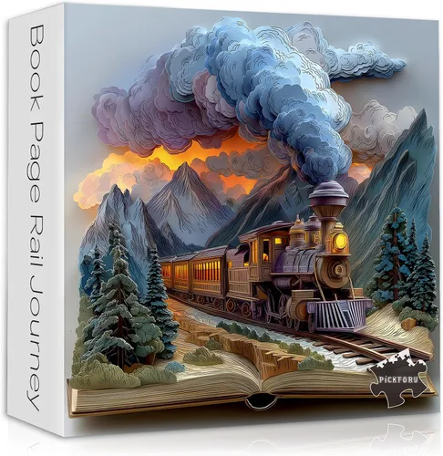 Rompecabezas de 1000 piezas con libro de tren para adultos, de fantasía, naturaleza, paisaje, arte estético, arte estético, páginas mágicas de