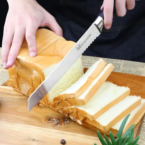 Miniatura 2 de Cuchillo de pan de 8 pulgadas afilado profesional cuchillo de cocina alemán de alto carbono cuchillo de cocina ergonómico color mango de madera
