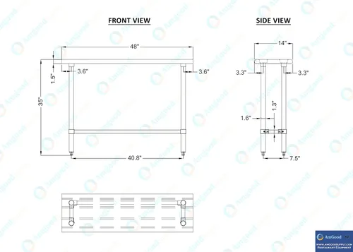 Miniatura 4 de Mesa de trabajo de acero inoxidable de base abierta de 14 pulgadas x 48 pulgadas Residencial y comercial Preparación de alimentos Estación