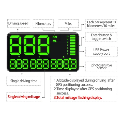 Miniatura 5 de SmartCoolous C90 5.5 pulgadas Universal HUD Head Up Display GPS Digital Velocímetro de alarma de sobrevelocidad Cansado conducción advertencia