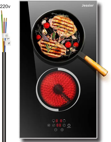 2 Burner Electric Cooktop - 12 Inch 3000W Built-in Ceramic Cooktop, Two Burner Electric Stove Top with Metal Frame Protection, 9 Heating Level,