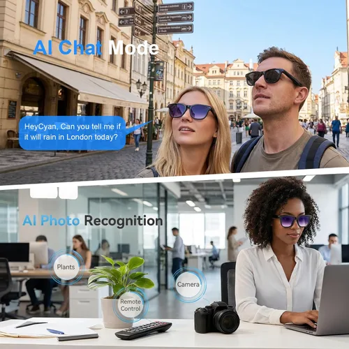 Miniatura 3 de Lentes inteligentes AI con cámara, gafas de cámara Bluetooth HD de 8 MP, gafas de sol de grabación de video 1080P para mujeres y hombres, traducción