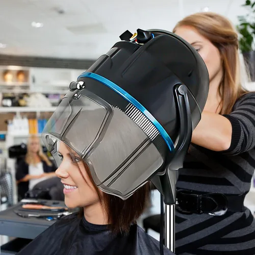 Miniatura 8 de Secador de pelo profesional de 1300W ajustable con capucha, de pie, base giratoria, con ruedas, para salón. Negro
