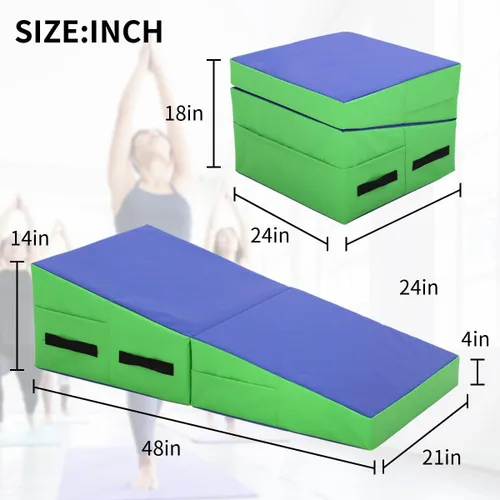 Miniatura 7 de BLKMTY Colchoneta de gimnasia inclinada de 48 x 24 pulgadas, tapete plegable con cuña de queso para niños, tapete de yoga para interiores