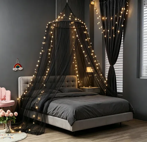 Miniatura 11 de Mosquitera con Dosel para Cama de Niñas, Cortinas de Cama King con Dosel Tamaño Full Queen desde el Techo, Mosquitera de Cúpula Tienda de Cama Twin