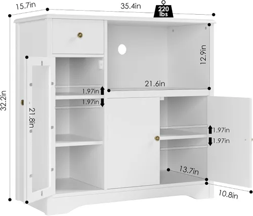 Miniatura 3 de HORSTORS Armario para microondas, armario de almacenamiento de cocina con 3 puertas y 1 cajón, aparador de buffet con estantes ajustables, soporte