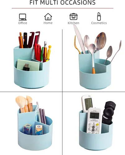 Miniatura 5 de Organizador de Escritorio, Organizador de Lápices y Bolígrafos de 3 Ranuras con Giro de 360, Lindo Portalápices para Oficina, Escuela, Suministros