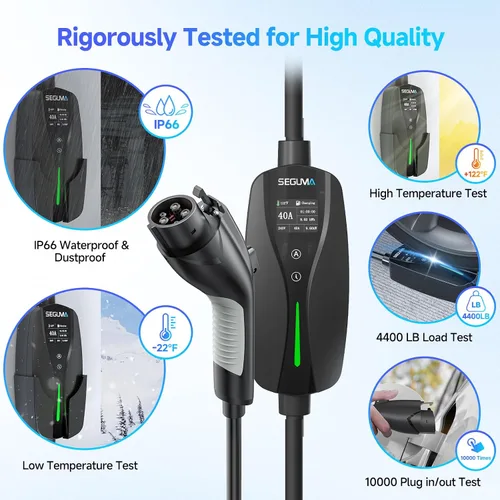 Miniatura 9 de SEGUMA Cargador EV de Nivel 2, Cargadores de Coche Eléctrico de 40 Amperios, Cable de 25 Pies con Enchufe NEMA 14-50, Corriente Ajustable, Retardo