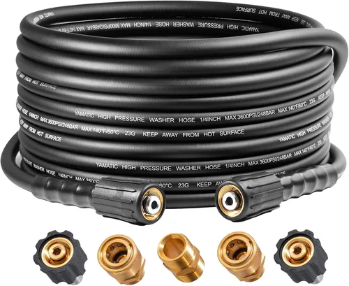 YAMATIC Manguera de lavado a presión de 3600PSI para lavadora eléctrica de 25 pies x 1/4 pulgadas, resistente a las torceduras, manguera de repuesto