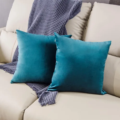 Miniatura 13 de Juego de 2 fundas de almohada decorativas de terciopelo caqui de 18 x 18 pulgadas para sofá, silla, cama, funda de almohada cuadrada de gamuza suave