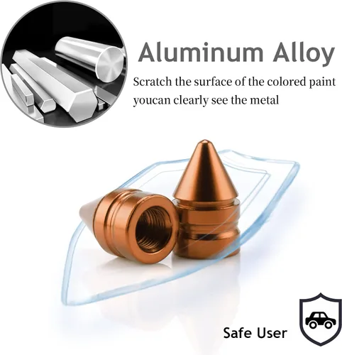 Miniatura 6 de SINGARO Tapones para válvulas de neumáticos de automóvil, 4 piezas de accesorios universales de aleación de aluminio, cubiertas de neumáticos Naranja