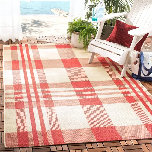 Miniatura 29 de SAFAVIEH Alfombra Lavable para Exteriores Colección Courtyard - 2'3" x 4', Beige y Azul, Patrón a Cuadros, No Desprende Pelusa y Fácil Limpieza