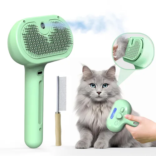 Miniatura 2 de Cepillo de aseo para mascotas con spray electrónico de niebla - Herramienta suave de eliminación de pelo para gatos y perros, Cepillo de vapor