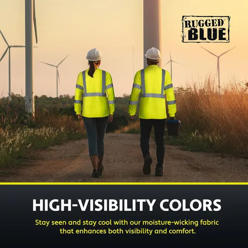Miniatura 3 de RUGGED BLUE Camisa de manga larga de alta visibilidad que absorbe la humedad, camisa de trabajo de alta visibilidad con clasificación ANSI Clase 3