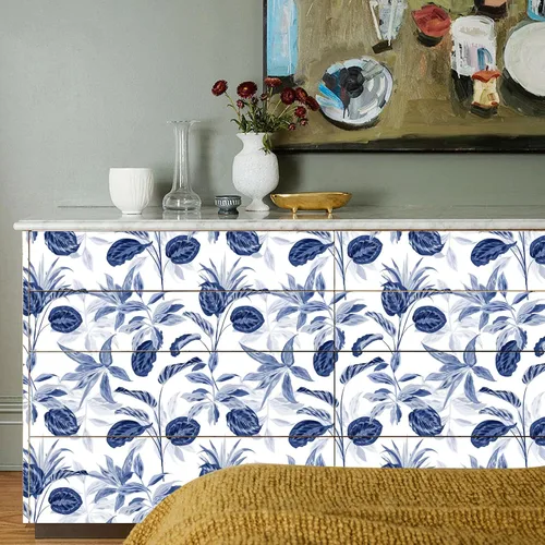 Miniatura 5 de BaoHArtHome Papel tapiz floral azul para despegar y pegar, extraíble, papel de contacto de flores vintage, autoadhesivo, impermeable, apto