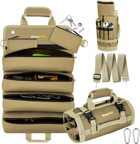 GrenPRO Bolsa de herramientas enrollable, bolsa enrollable de herramientas con bolsas de herramientas desmontables, bolsa de herramientas enrollable