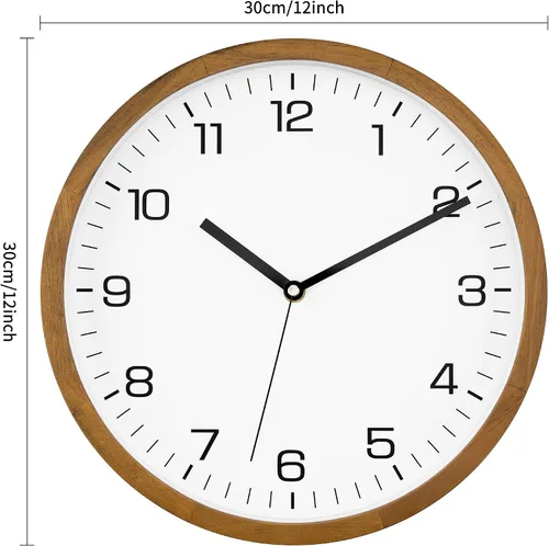 Miniatura 4 de Foxtop Reloj de pared de madera de 12 pulgadas, silencioso, sin tictac, funciona con pilas, reloj de pared redondo de cuarzo, decorativo