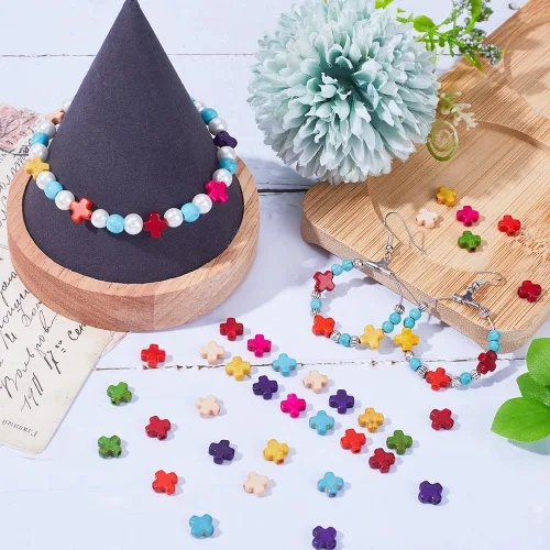 Miniatura 4 de SUNNYCLUE 1 caja de 250 cuentas cruzadas pequeñas y coloridas dijes de cruz a granel de Pascua sintética turquesa piedra cruz cuentas pequeñas 250